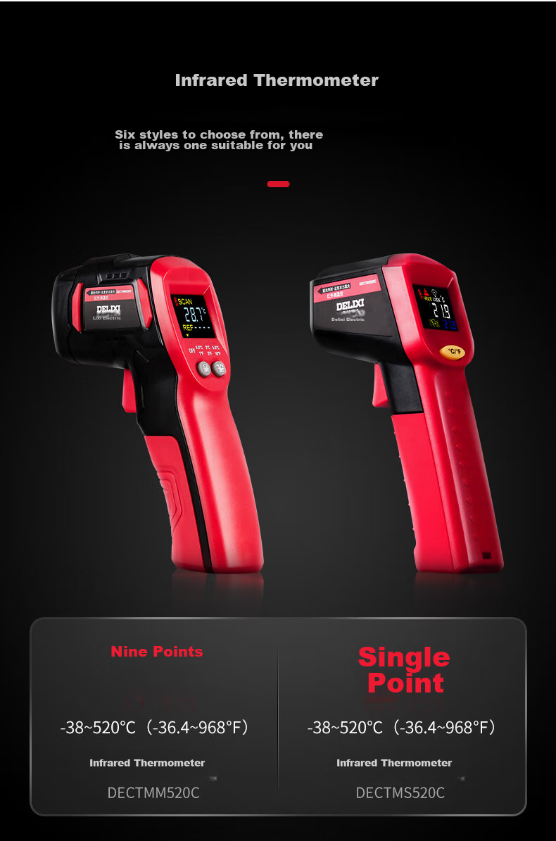 DELIXI ELECTRIC Infrared Thermometer, High-Precision Temperature Gun with Color Screen Display, Handheld Industrial-Grade Thermometer, Multi-Point Temperature Measurement 8