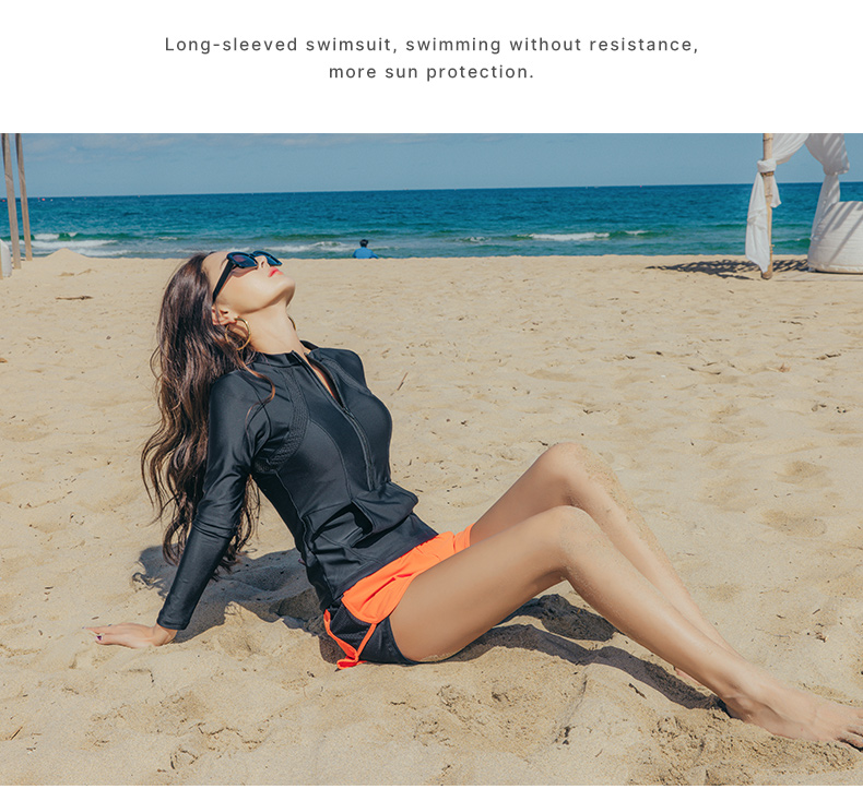 Sanqi Women's Two-Piece Long-Sleeve Conservative Swimsuit, Tummy Control Slimming Swimwear for Hot Springs And Sports, 21053 Black XXL 10