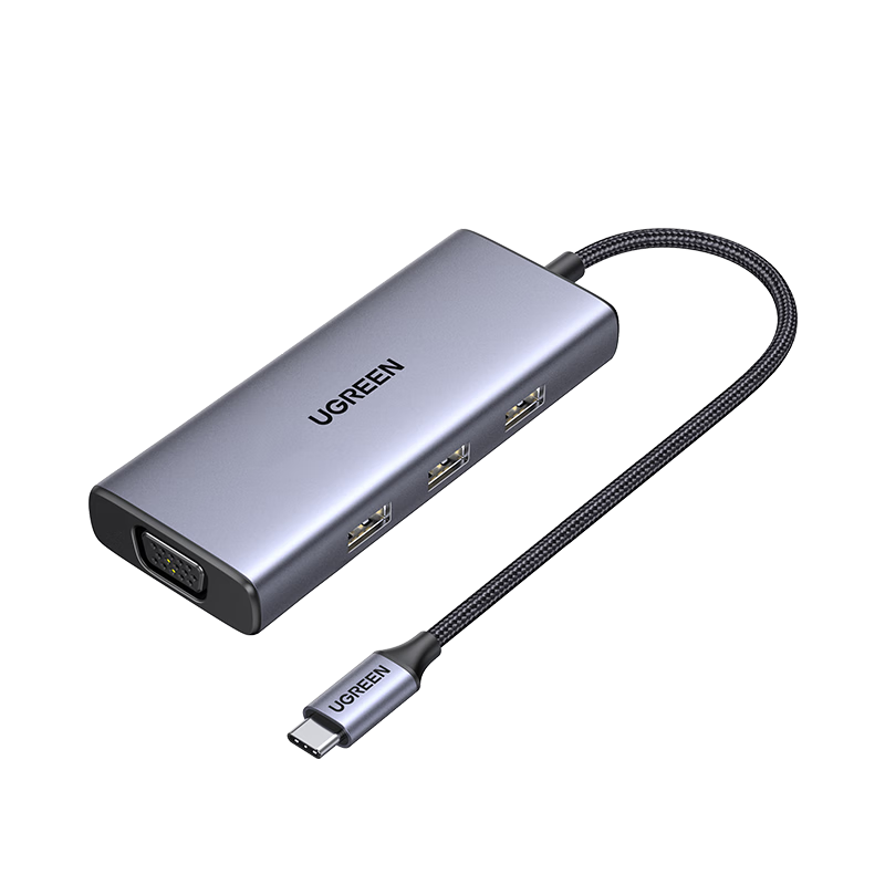 UGREEN Type-C Expansion Dock, USB-C Gigabit Ethernet Port Adapter Hub, HDMI/VGA Screen Mirroring Hub, Splitter, Compatible with Apple 16/17, Huawei Laptops, IPad