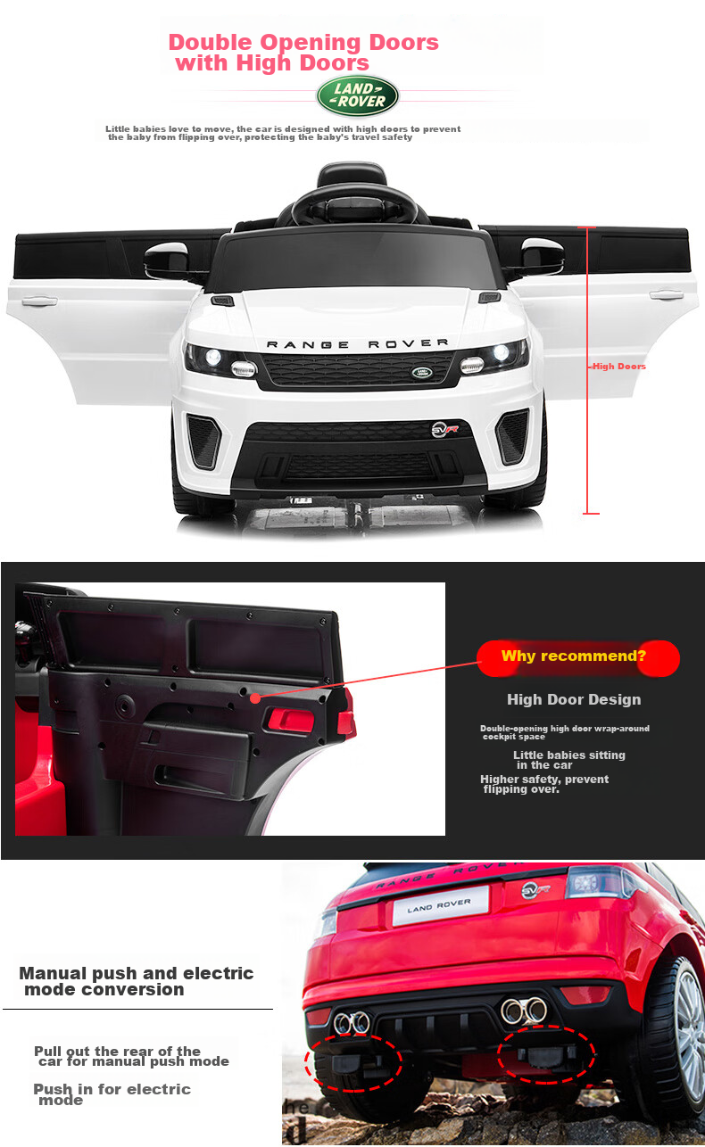 CHILOKBO Children's Electric Car, Four-Wheel Dual Drive Remote Control Vehicle, Can Be Pushed by Hand, Suitable for Taking Children Out, Child's Ride-On Car, Gift, Red 11