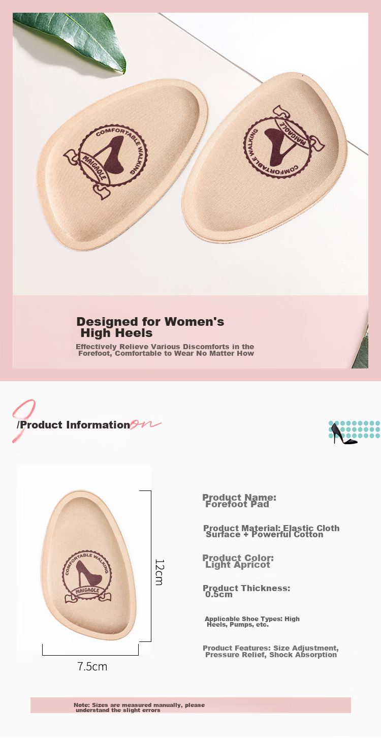 Maigaole 2 Pairs, Half Size Insoles, Forefoot Pads, Non-Slip, High Heel Shoe Aid, Soft Sole Comfortable Half Insoles for Women, Thick Style - Non-Slip And Sweat-Absorbing 3
