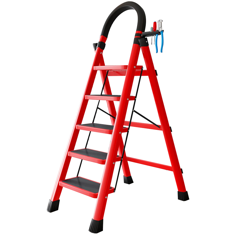 XINGKAI Ladder, Household Ladder, A-Frame Ladder, Folding Ladder, Multi-Functional Climbing Ladder, TZ10 Five-Step Red