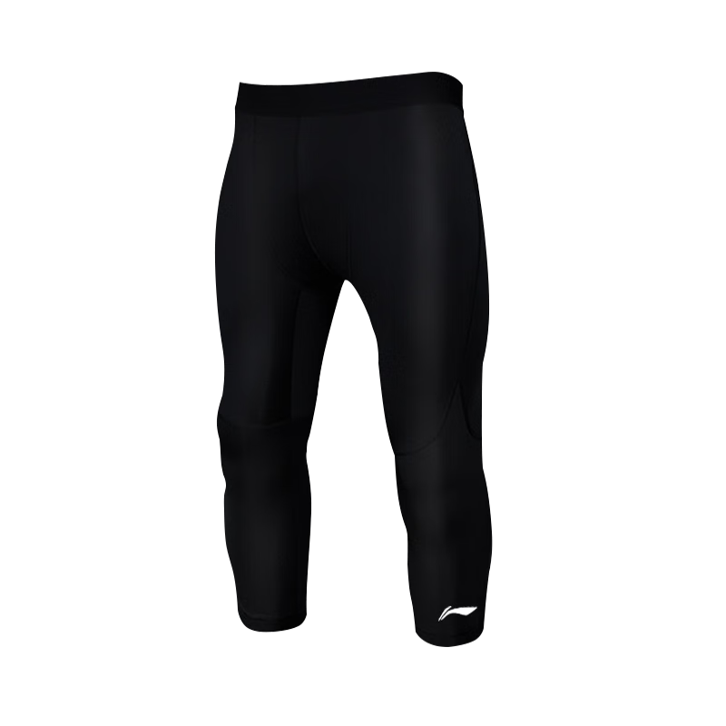 Li-Ning Men's Compression Shorts, Fitness Capri Pants, Basketball Running Sports Base Layer, Quick-Dry High-Elasticity Cycling Training Compression Pants, Black