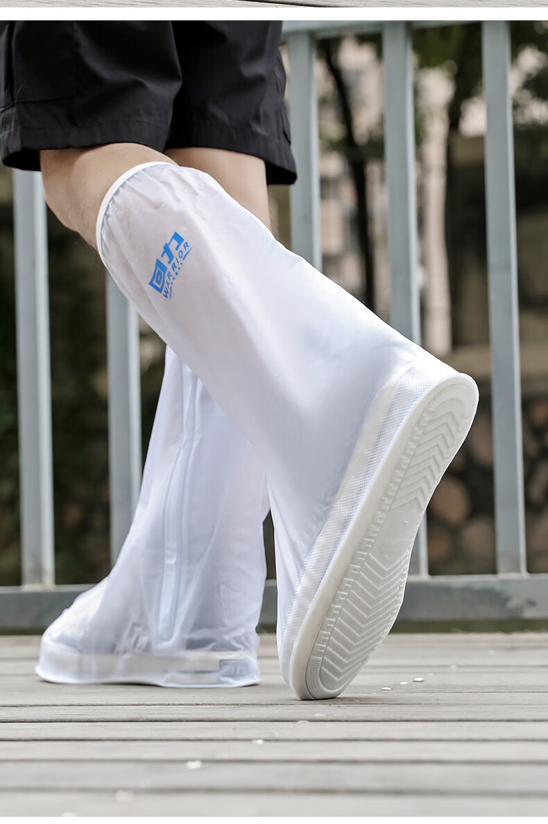 Huili Rain Boots for Men, Women And Children, Thick Waterproof Wear-Resistant Non-Slip Shoe Covers HL209 White/blue L Size 9