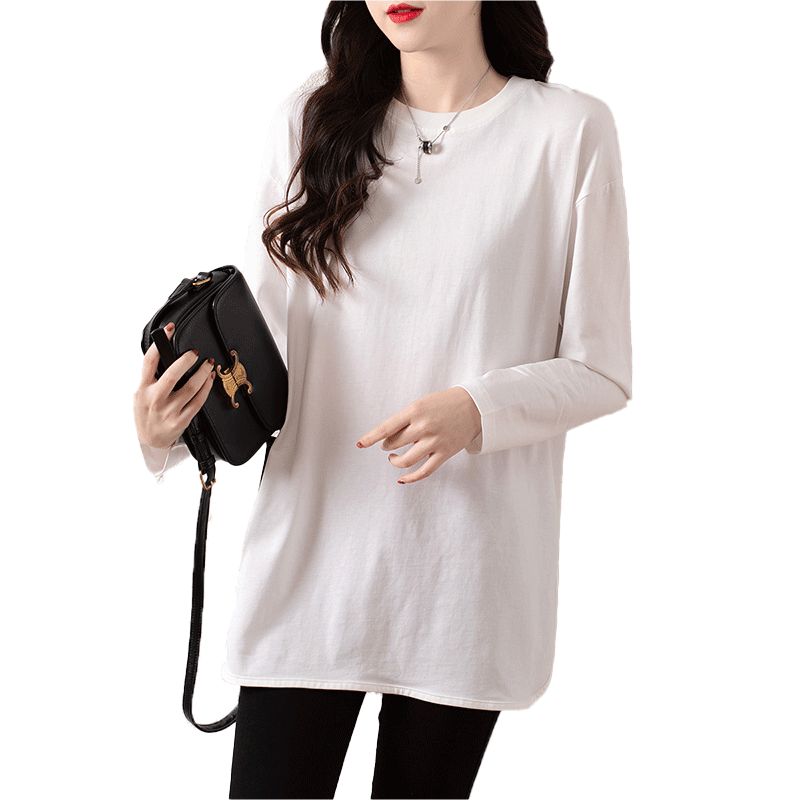 DME Fashion Split Camisole for Women, Inner Layer for Spring And Autumn, Loose-Fitting Lazy Style Women's T-Shirt, Hip-Covering Long-Sleeve Tee for Wome