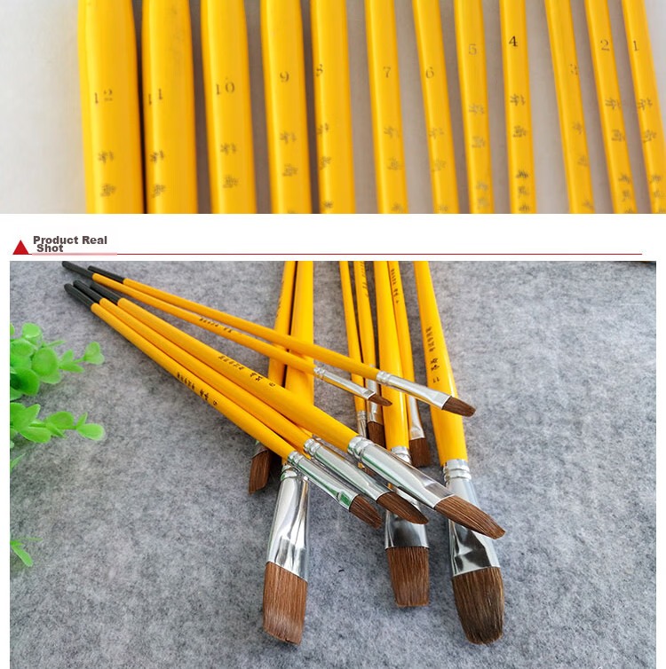 [Lowest Price Online] Fenshang Wolf Hair Flat Tip Gouache Brush Set, Oil Painting Brushes Acrylic Paint Brushes Student Art Supplies Specialized Drawing Tools Paint Materials Pigment Brushes Double Size 6-Piece Set 5