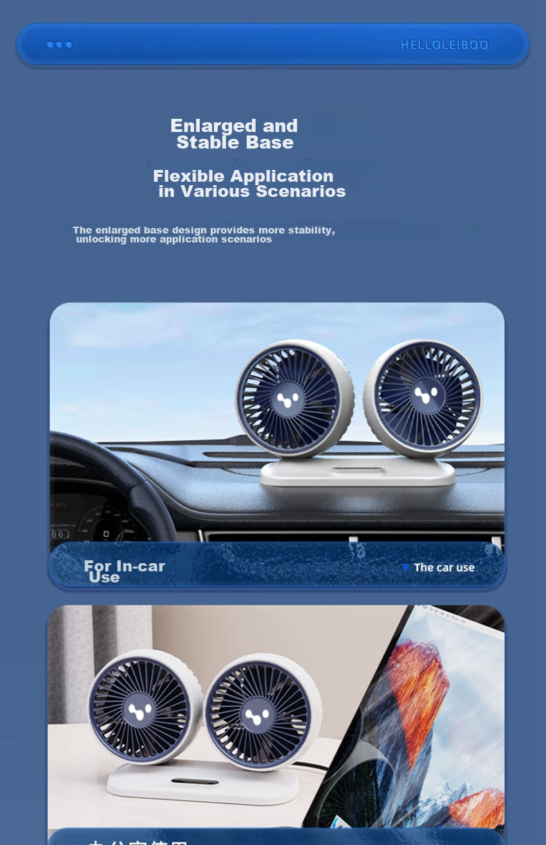 Dijialun Car Fan, 24V for Trucks, 12V Cooling, Small Bread Car, USB Interface, Powerful Dual-Head Electric Fa 16
