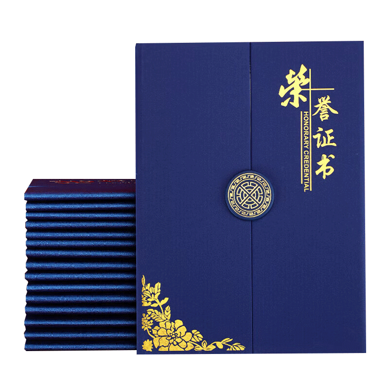 Longe [Set of 5], A4 Large Honor Certificates with Gold Foil, Award Certificates for Company Employees, Customizable for Annual Meetings And Events, Blue