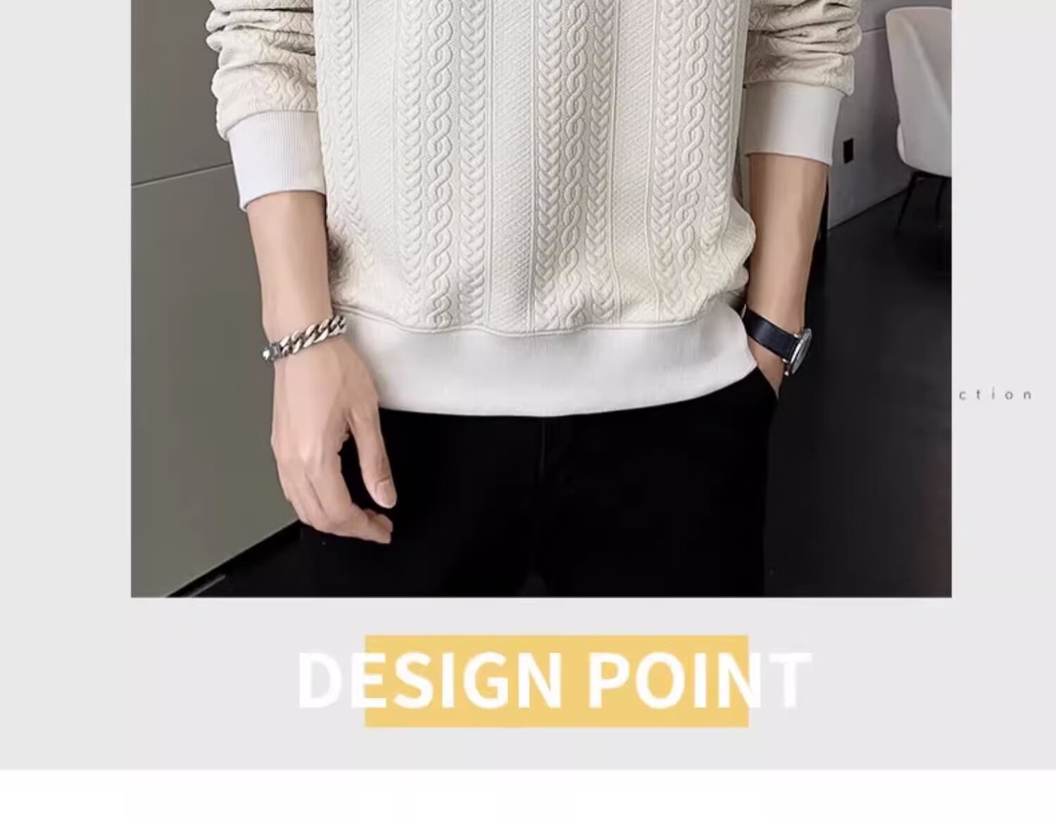Dingfengbaoluo Men's Long-Sleeve T-Shirt, Spring Versatile Fashion Jacquard Sweatshirt, Loose Trendy Top, JE2221 White XL 10