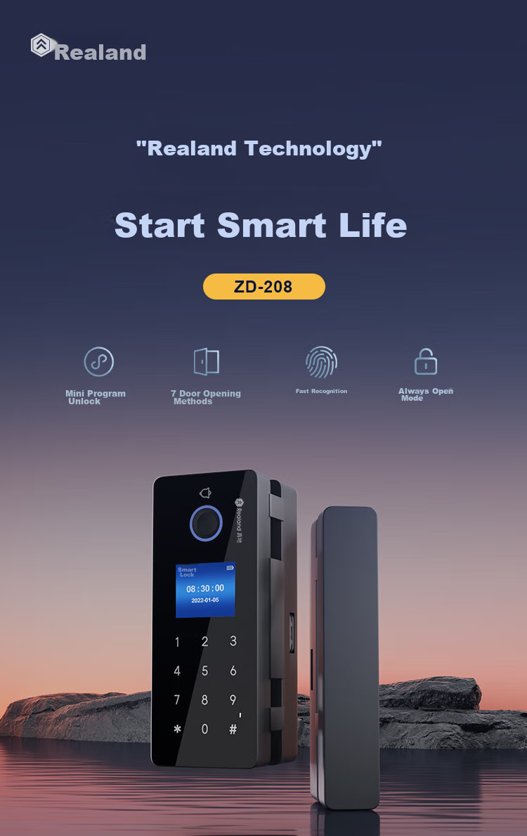 Realand Glass Door Fingerprint Lock, Access Control Smart Electronic Password Lock, Office Glass Door Lock, No Drilling Required, No Wiring Needed, Bluetooth Mini Program Attendance Lock, ZD-108 1