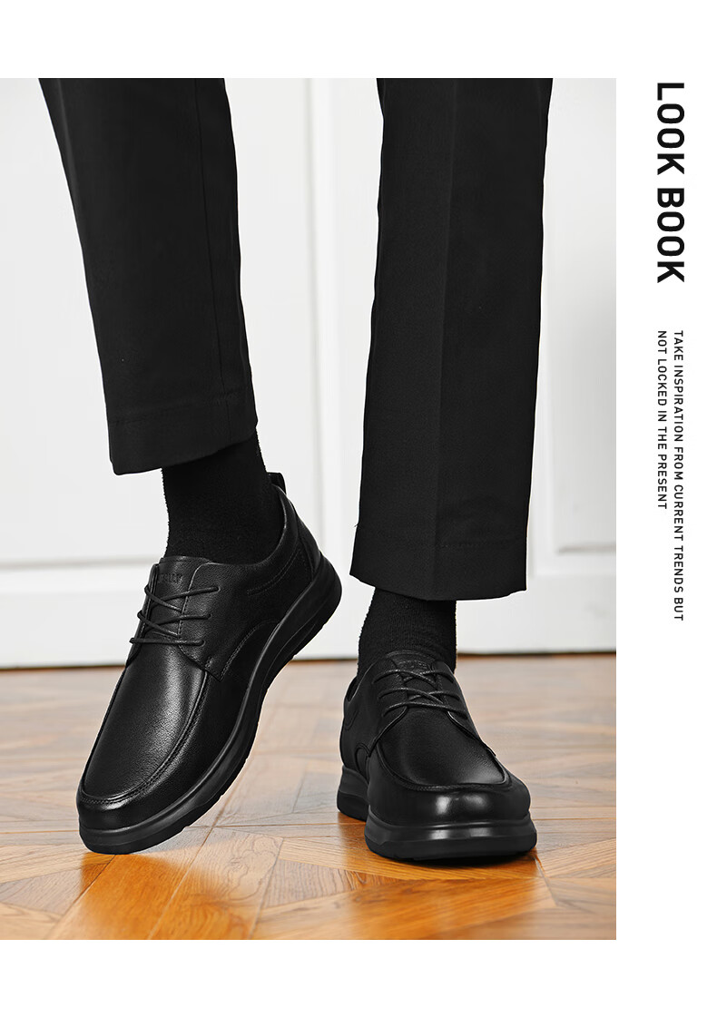 HLA Men's First Layer Cowhide Classic Business Formal Casual Leather Shoes T064 Black Size 42 6