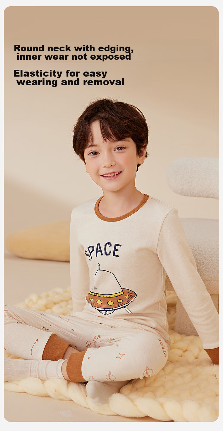 Dingguagua Children's Autumn Underwear Set, Boys' Pure Cotton Base Layer, Thin Style for Older Children, Cotton Sweater, Colorful Cotton, 6120, Size 120 10