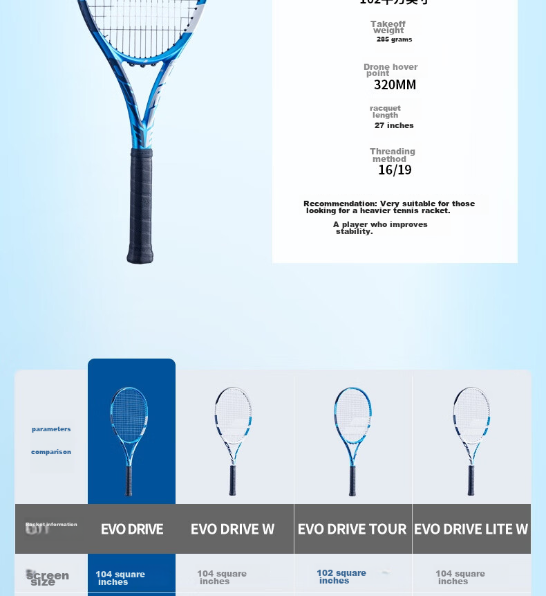 Babolat EVO DRIVE Full Carbon Racket for Beginners, Intermediate Players, College Students, Entry-Level Professional Tennis Racket [Pre-Strung] 7
