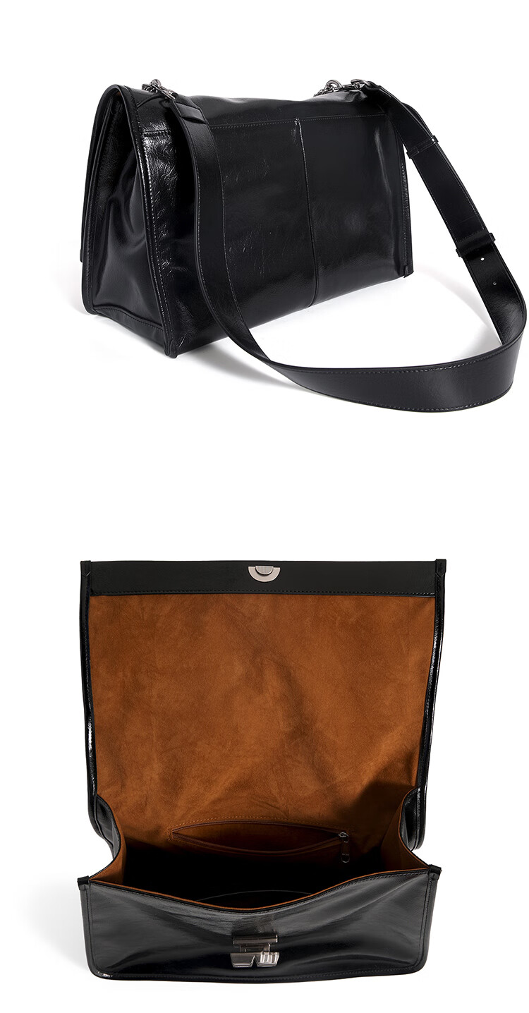 Ximuting Shaonianpai Cowhide Chain Tote Bag for Women, Large Capacity Shoulder Crossbody Bag, Girlfriend Gift, Deep Black Small Size 13
