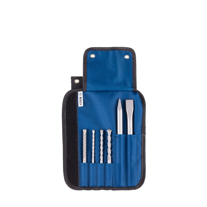 BOSCH Four-Groove Masonry Mixed Drill/Chisel/Demolition Set Small Blue Roll 6 Pieces