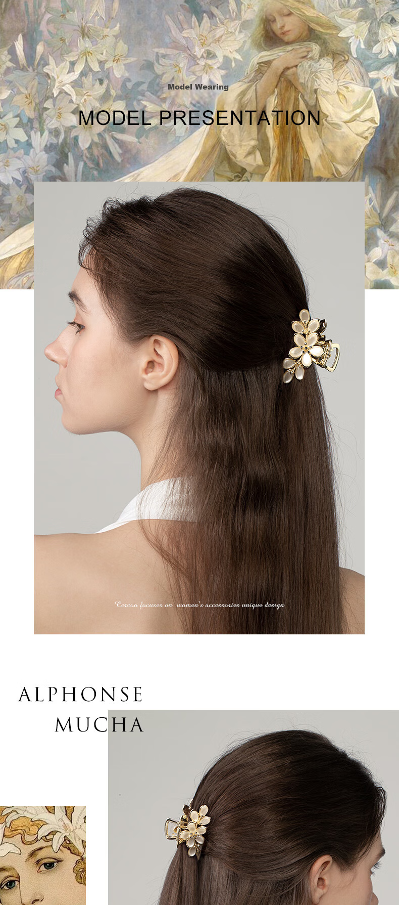 Cercoo Lily Madonna Series Small Shark Claw Clip Bun Hair Accessory for Thick Hair, Mid-Autumn Festival Gift 4
