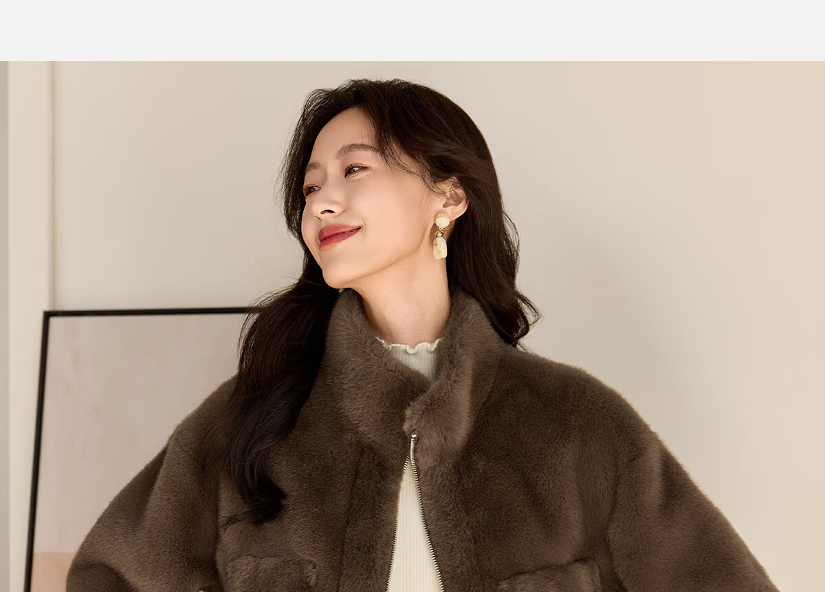 PinCai Women's Vintage Solid Color Short Fleece Jacket with Stand Collar P144U4008 5