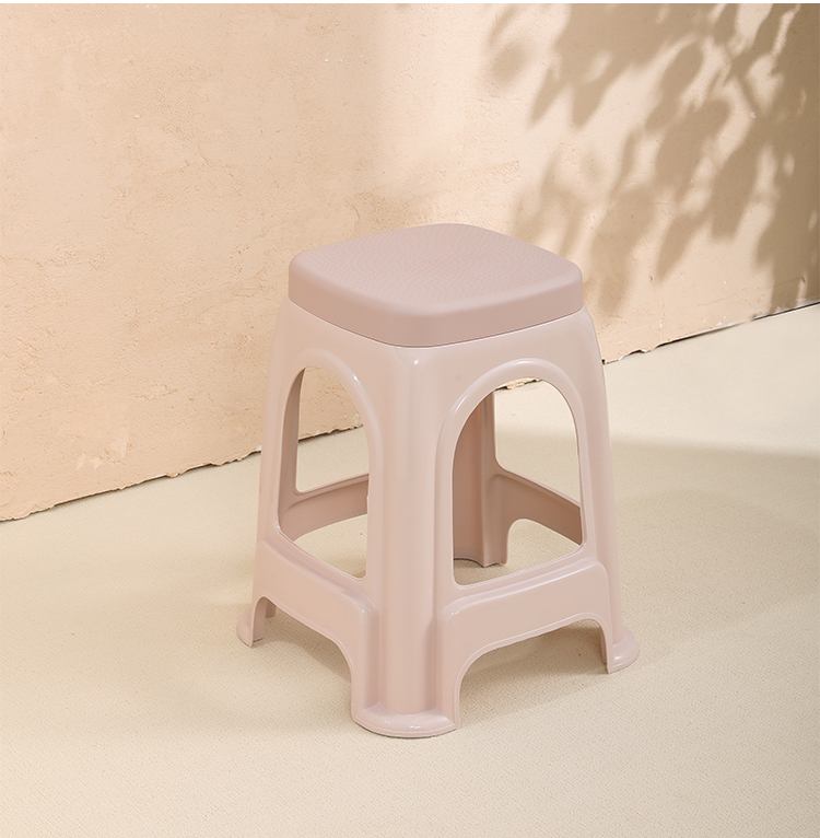 40,000 Kilometers [Set of 4] Household Plastic Stools Thickened Adult High Stools Simple Reinforced Durable Khaki Benches 18