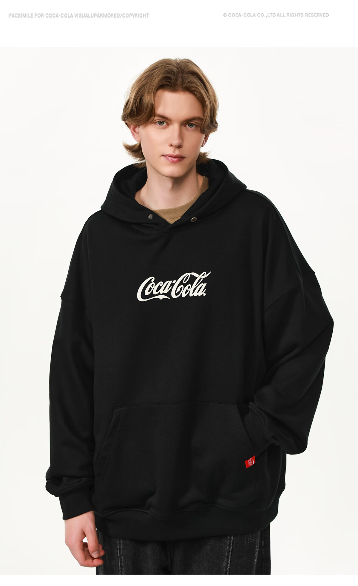 Coca-Cola Hooded Sweatshirt for Men, Autumn And Winter Style, Solid Color American Casual Couple's Top Jacket, Black, L (130-150 Jin) 5