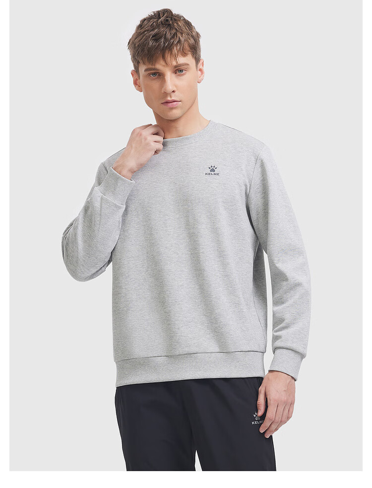 KELME Men's Winter Fleece-Lined Thickened Sweatshirt Casual Versatile Couple Pullover Women's Crew Neck Top Agate Black M 11