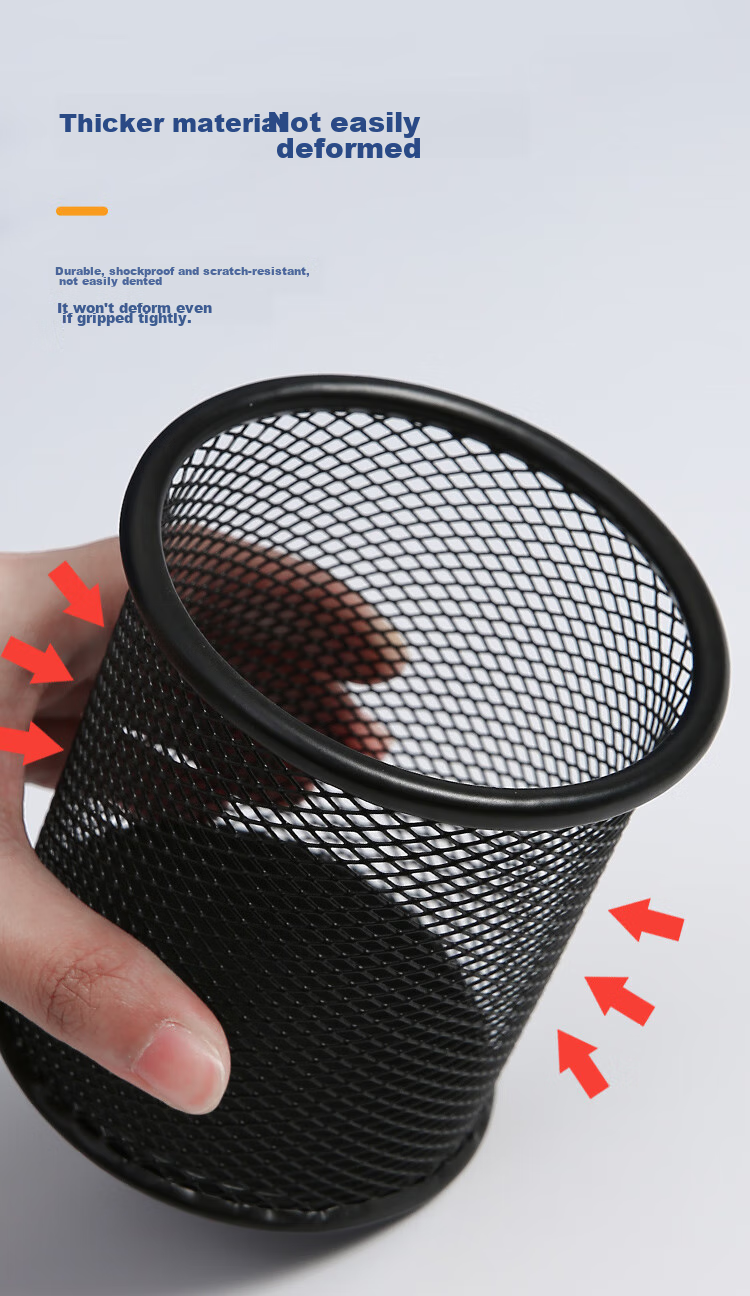 Kingdee Metal Mesh Square Pen Holder, Black Simple Creative Desktop Storage Box Ornament, Office Supplies 7