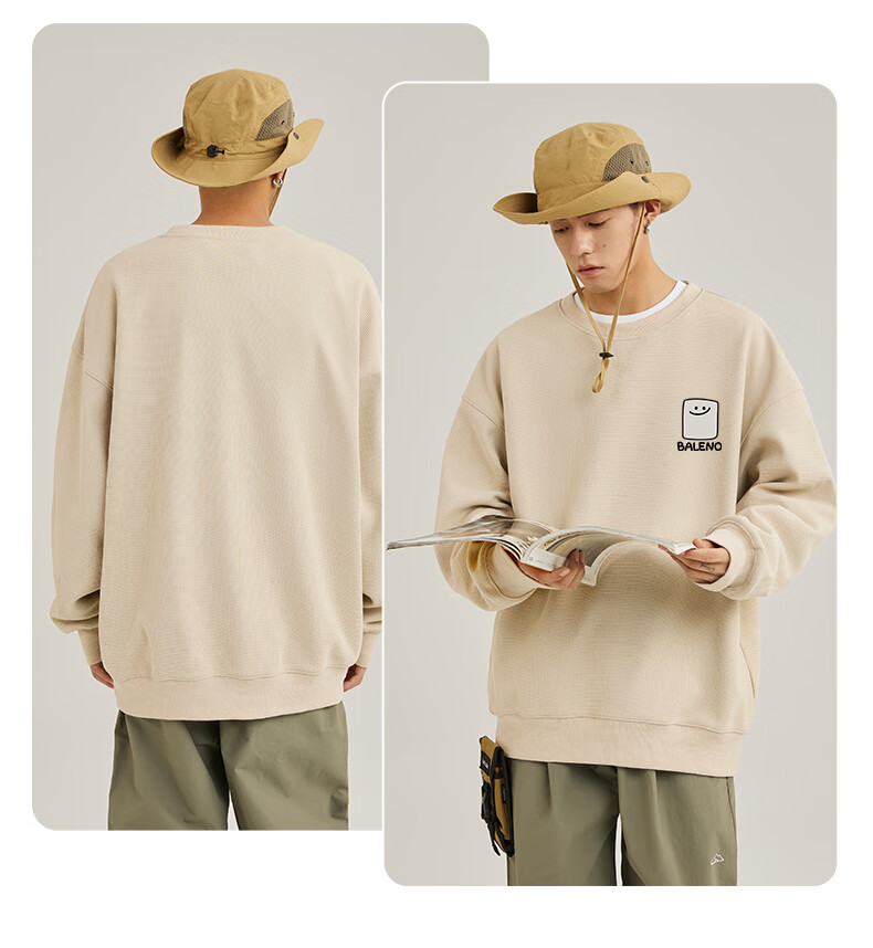 Baleno Sweatshirt for Men, Spring And Autumn Round Neck Pullover, Casual Men's Top, Heavyweight Waffle Knit Long-Sleeve Outerwear 10