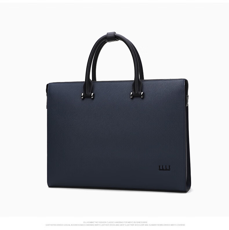 ELLE HOMME Men's Business Briefcase, Stylish Horizontal Cowhide Handbag, Large Capacity Laptop Bag for Men EA088208911 Blue 12