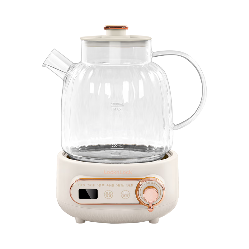 LOCK&LOCK All-Glass Health Pot, Small Single-Person Office Electric Kettle, Detachable Water Boiler for Brewing Tea, Small Flower Tea Pot, Constant Temperature Heating And Insulation Tea Infuser, 1L Capacity