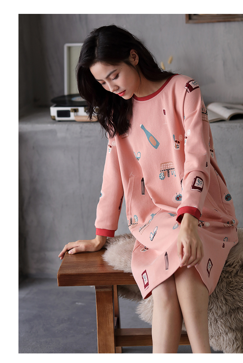 Doramae Women's Cotton Long Sleeve Nightgown Spring Autumn Casual Sleepwear Loose Fit Loungewear 2XL 15