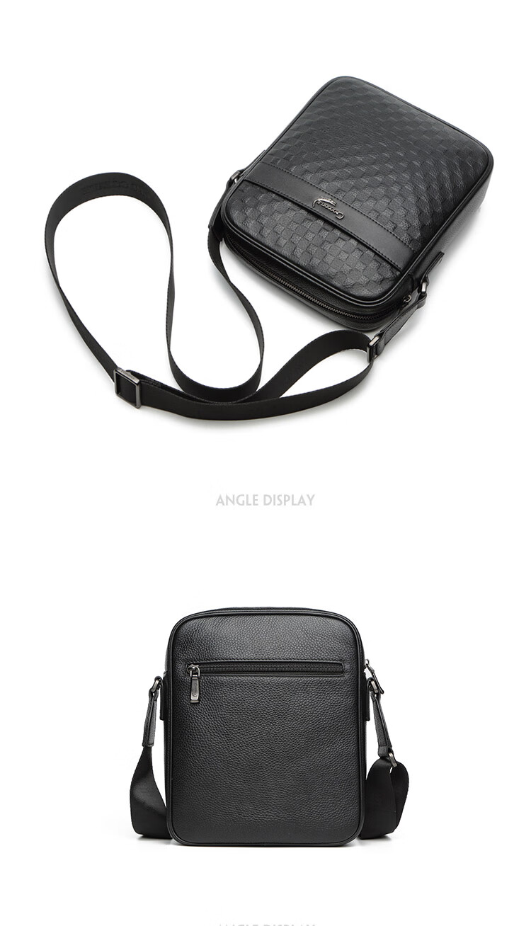 CROCODILE Top-Grain Leather Plaid Business Casual Shoulder Bag, Men's Vertical Crossbody Bag XT2045, Gift for Boyfriend 14