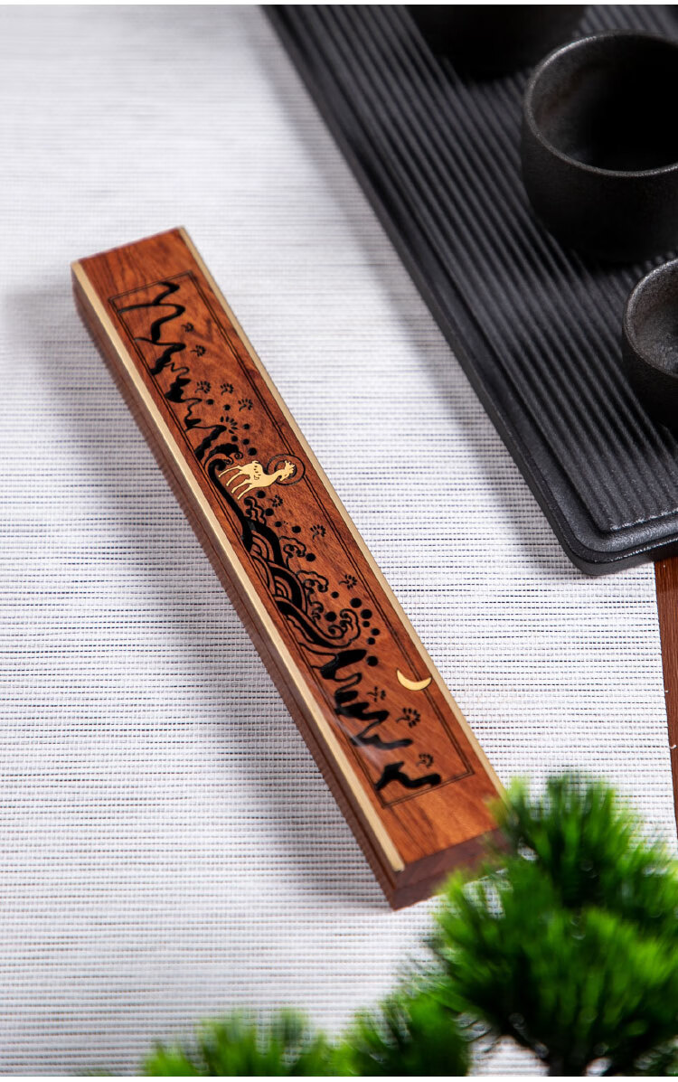 美真香 非洲酸枝红木镂空 九色鹿线香卧香盒