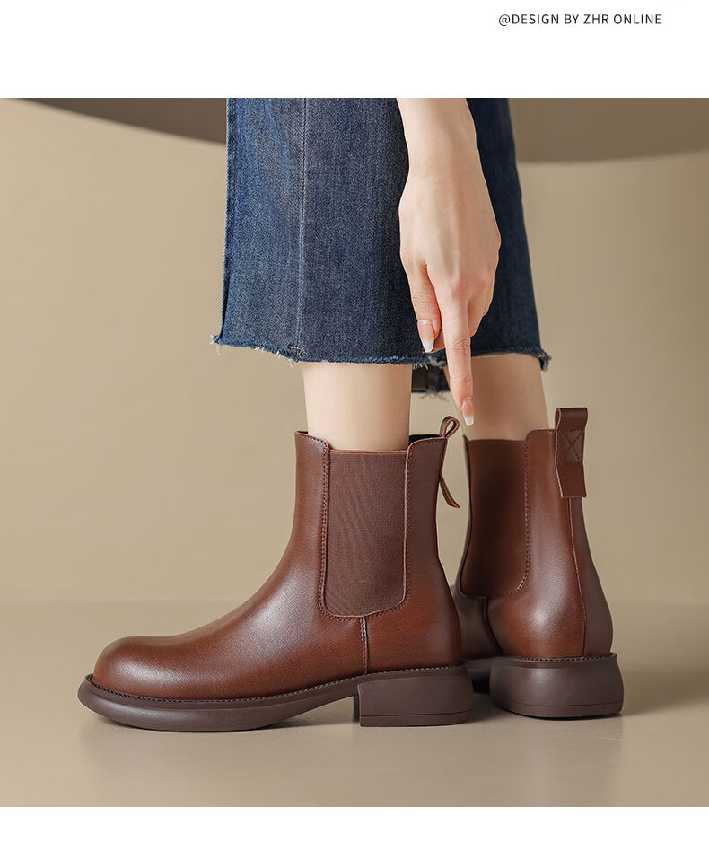 ZHR Women's Short Boots, Autumn And Winter Simple British Style Chelsea Boots, Women's Chunky Heel Fleece-Lined Boots, EH19A, Black, Size 40 13