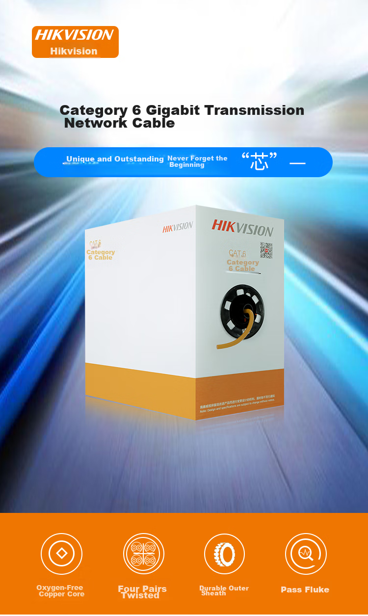 HIKVISION CAT6 Gigabit Ethernet Cable, Oxygen-Free Copper Core, High-Speed Network Unshielded Twisted Pair Cable for Surveillance And Office Wiring, 305 Meters Per Box, 1LN6-UE 1