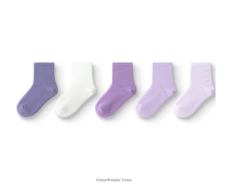 BALABALA Children's Socks, Spring And Autumn, Boys And Girls Cotton Socks, Solid Color Baby Toddler Mid-Calf Socks, Five Pairs Pack, 208924172205 15