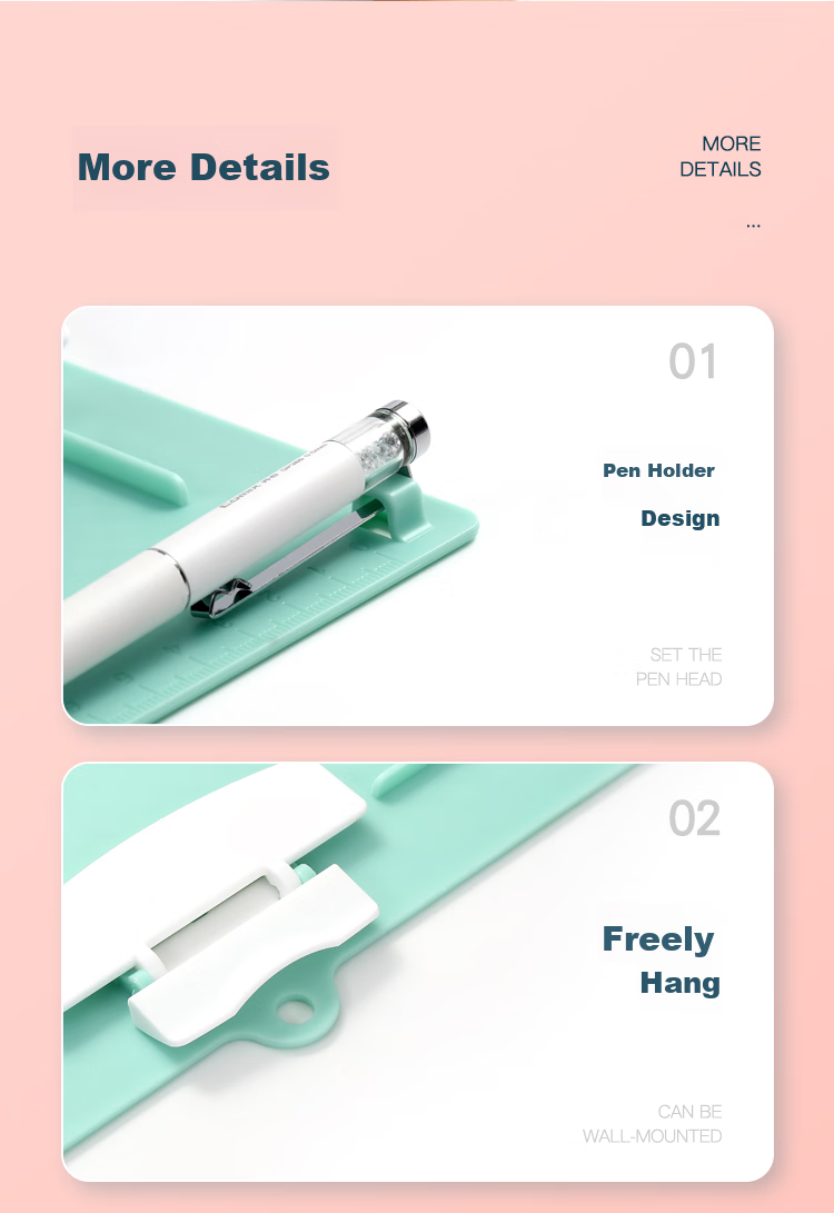 COMIX Writing Clipboard A4 Full Plastic Vertical Pink Single-Hand Open/Close with Built-In Pen Holder, Hanging, Graduated Scale, Lightweight Portable Meeting Clipboard, Essential for Back-To Season for Students 7