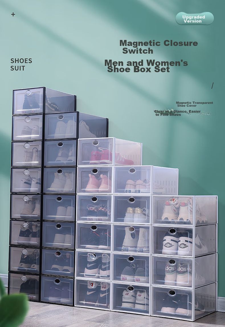 Baicaoyuan Thickened Shoe Box, Transparent Drawer-Style Shoe Storage Box, Shoe Cabinet Storage Box, Simple Shoe Rack, White, 16 Pieces 2
