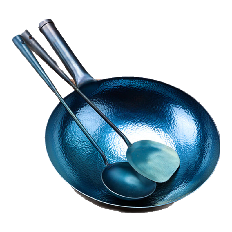 Jincun, Zhangqiu Wok Iron Pan Cooking Pot for Home Use, Non-Coated Authentic Pure Iron Pan, Round Bottom Traditional Style, Preheated, 34cm