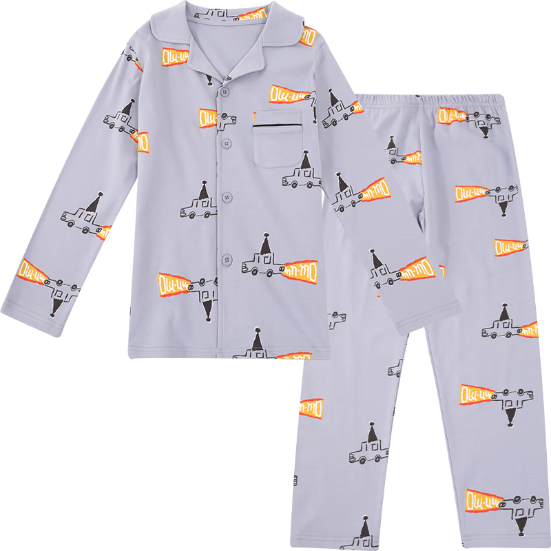 Hodo Boys' Pajama Set, Pure Cotton Long Sleeve Children's Loungewear, Autumn Season, Turn-Down Collar Long Sleeve And Long Pants Two-Piece Set H1J3191 Ailis Blue 140