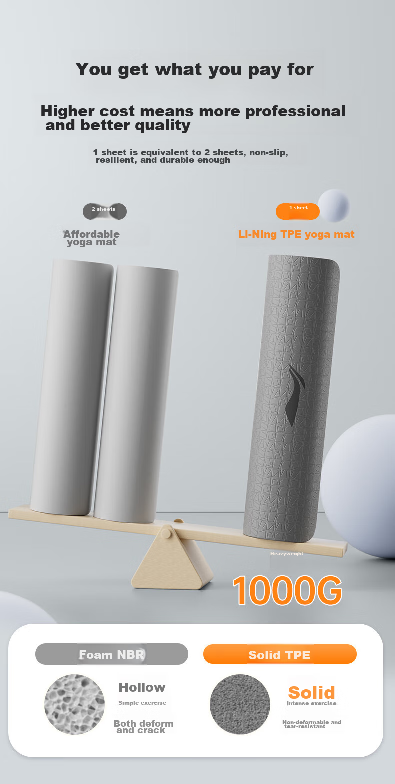 Li-Ning Yoga Mat, TPE Material, for Men, Thickened, Wide, Professional Non-Slip, for Jump Rope Exercises, Sports Mat, Quiet And Shock-Absorbing, Gray Color 6