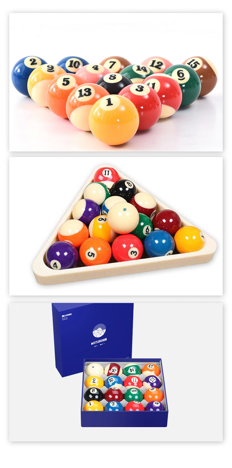 WEISHIDUN 4A Billiard Balls, Black Eight-Style Pool Balls, Standard Pool Table Accessories, Sixteen Colors, 57mm Crystal Balls 6