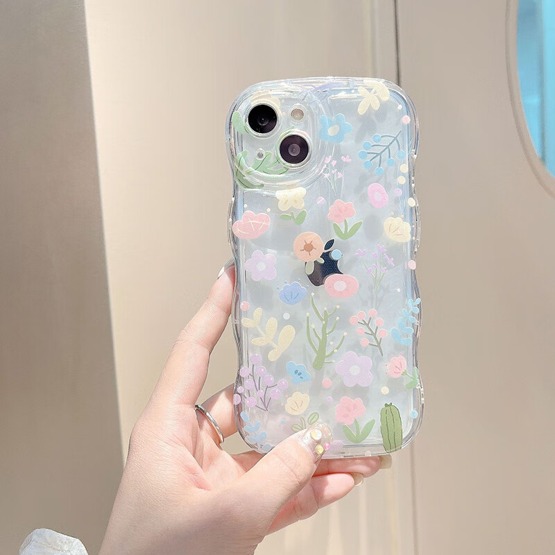 Jiangming Wave Airbag Ultra-thin Lens Full Coverage Anti-fingerprint Anti-fall Clear Fresh Fairy Soft Shell with Hand Strap for Apple 13 Phone Case 12