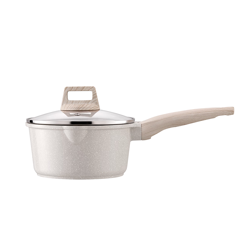 JD Original Milk Pot, White Wheat Stone Color Non-Stick Milk Pot with Steamer Insert, Cooking Pot for Baby Food, Compatible with Gas And Induction Stoves, 18cm