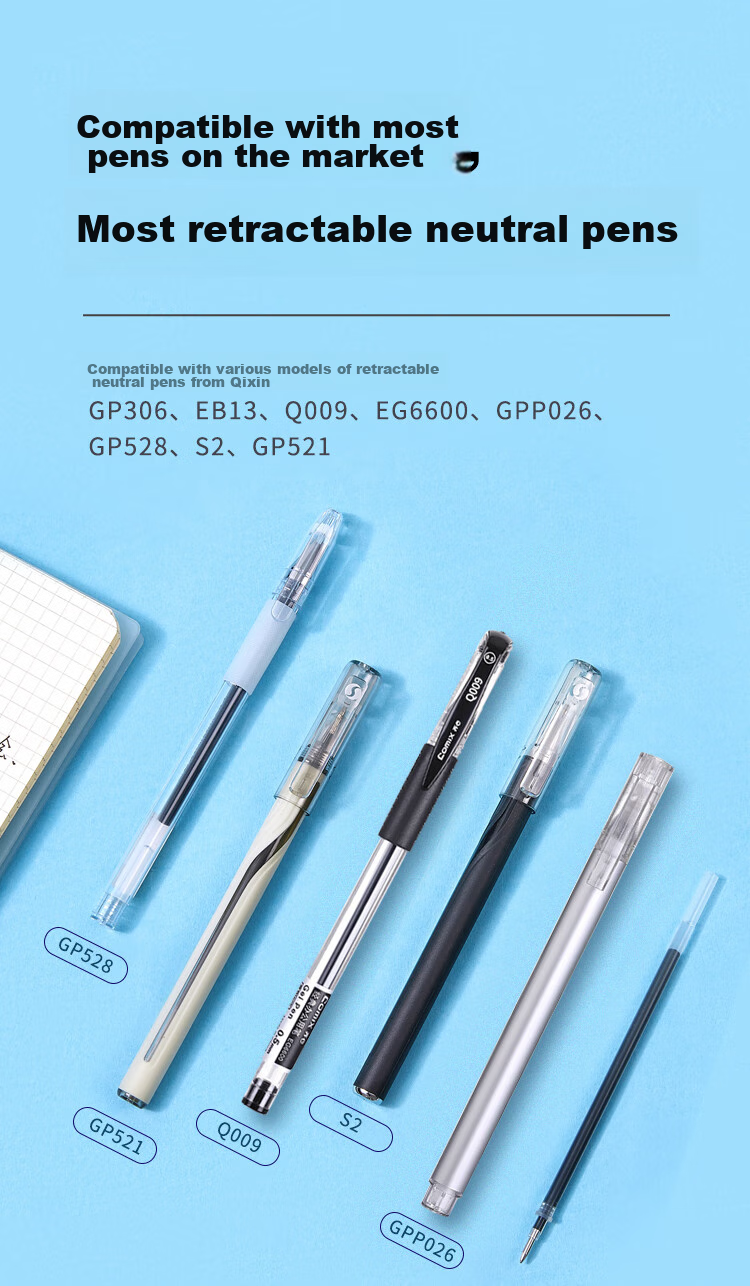 COMIX 60-Pack Pull-Out Cap Gel Pen Refills Bullet Tip R960 Black 0.5mm 5