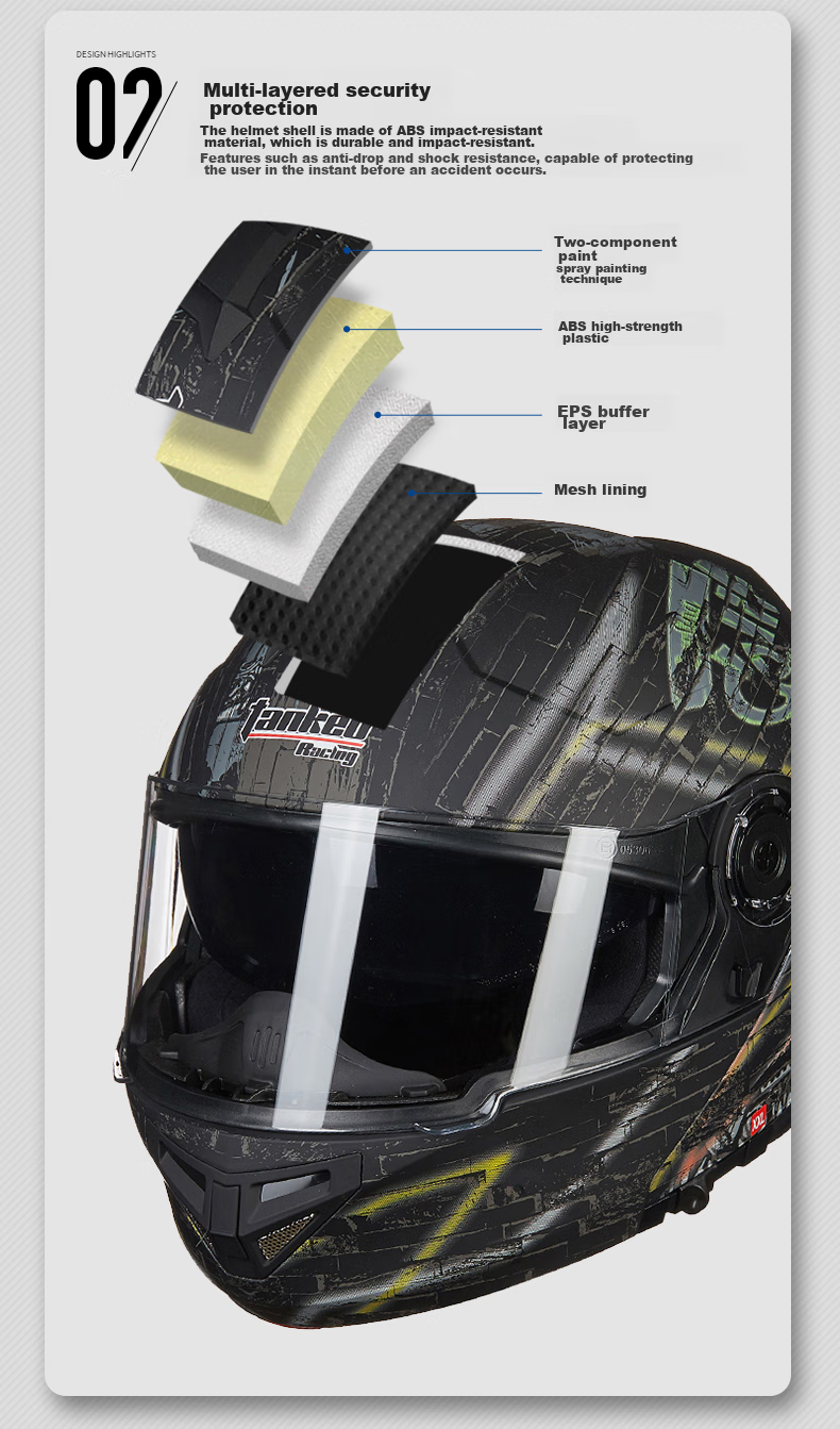 Tanked Racing Motorcycle Helmet T270 Flip-Up Helmet, 3C Certified, Dual Visor, All-Season Anti-Fog Riding Safety Helmet, Matte Black, XL 5
