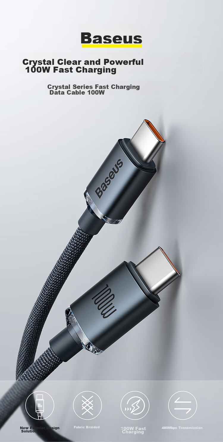 BASEUS Apple 18 Charging Cable, Dual Type-C Data Cable, PD100W, Suitable for IPhone 17/16/15, Xiaomi, Huawei, Honor Phones, Mac Computers, IPad, 2 Meters, Blue 1