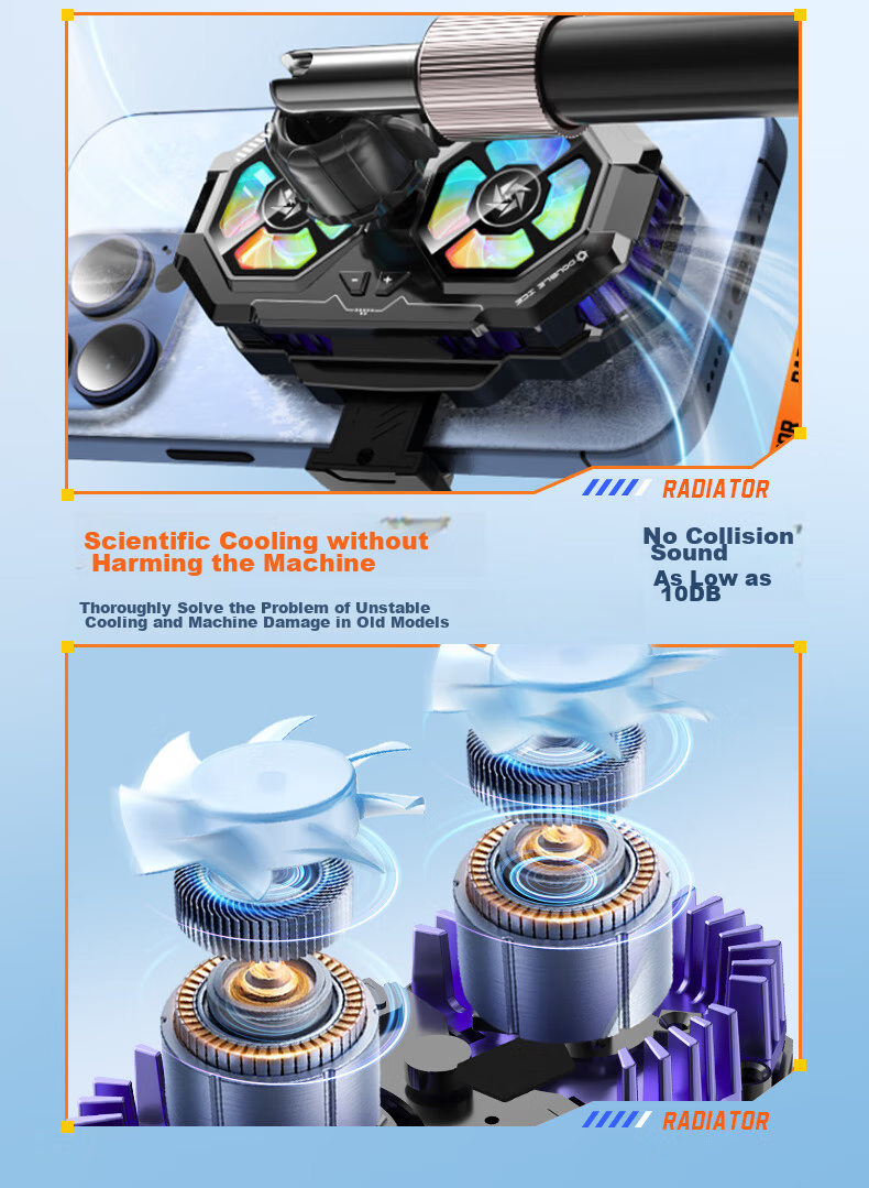 WITGOER [Dual Cooling Pad | with Live Streaming Stand] Phone Cooler, Live Streaming Dedicated Stand, Integrated Semiconductor Back Clip Gaming Cooling Fan, Quiet Fan for Apple And ASUS 3