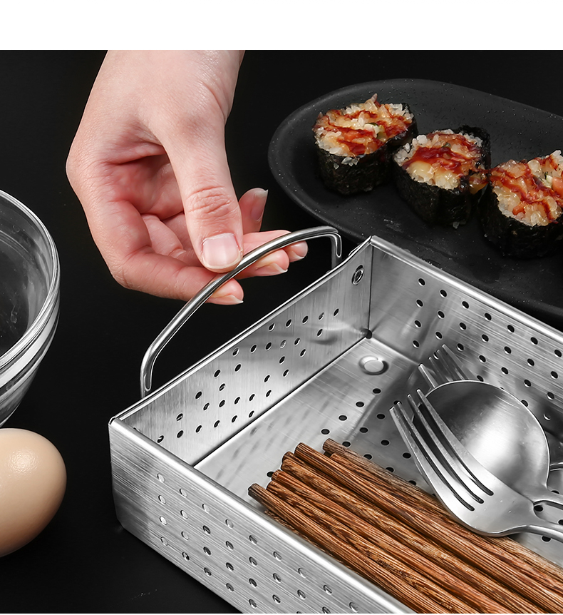 General's Kitchen 304 Stainless Steel Chopstick Box Disinfection Cabinet Spoon and Chopstick Storage Box Draining Rack Cutlery Storage Basket [Small Size] 12