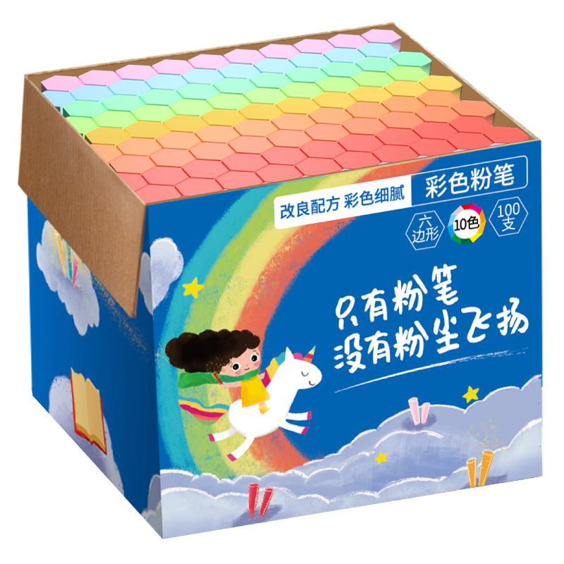 DSB Disbi Hexagonal Colored Chalk 100 Pieces/Box Dustless Blackboard Chalk for Children Home Kindergarten Doodle Teaching Non-toxic Essential for Middle School CK-2105