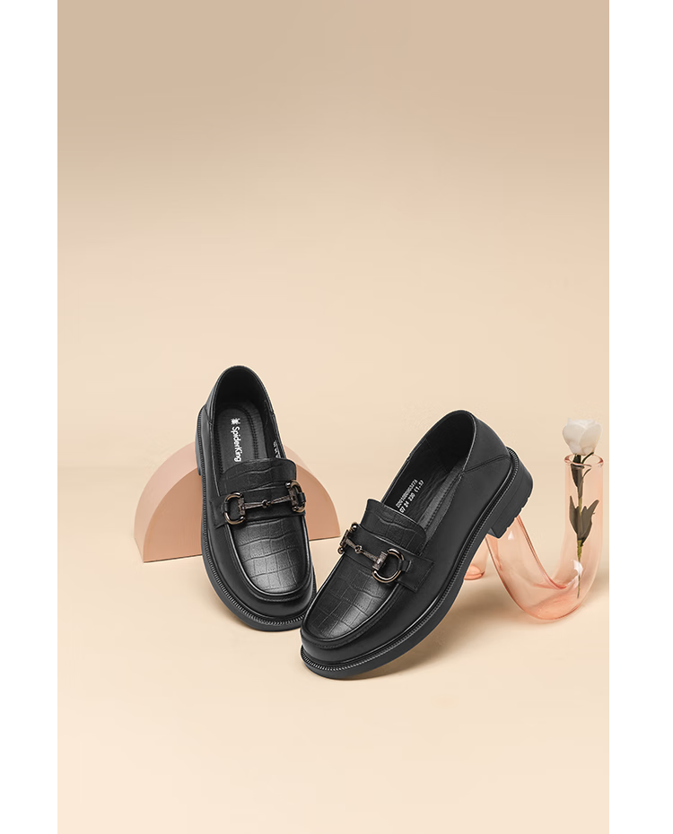 SPIDER KING Women's Single Shoes, Cowhide Leather, British Style Versatile Loafers, Fashionable Thick-Soled Comfortable Slip-On Shoes for Women, 090327A, Black, Size 38 10