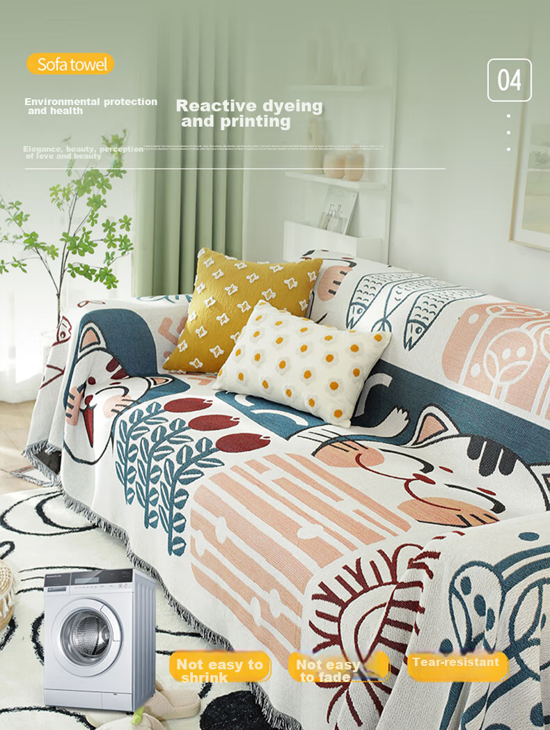 AVIVI Sofa Cover, Slipcover, Seat Cushion, Non-Slip, All-Season, Full Coverage, 180*300, Lucky Cat Desig 10